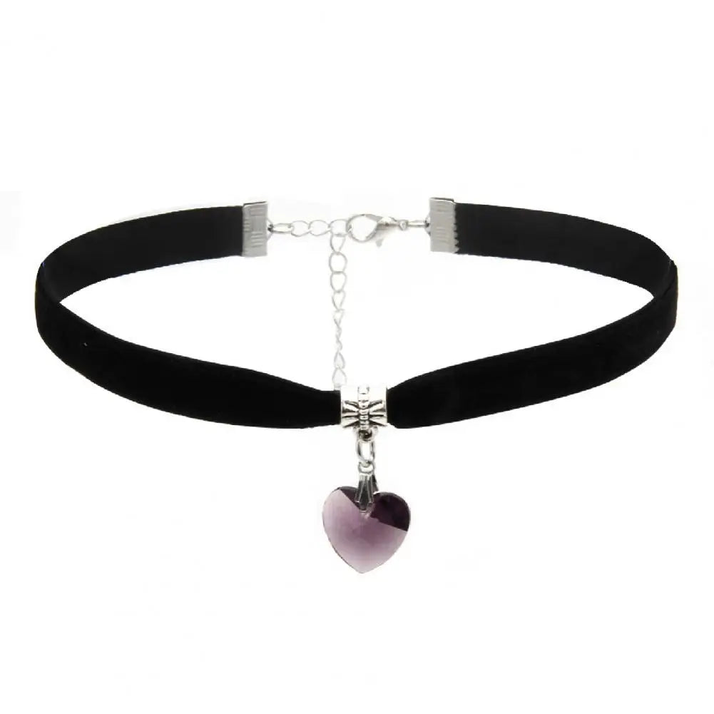 Velvet Heart Pendant Choker Necklace Adjustable Vintage Gothic Style