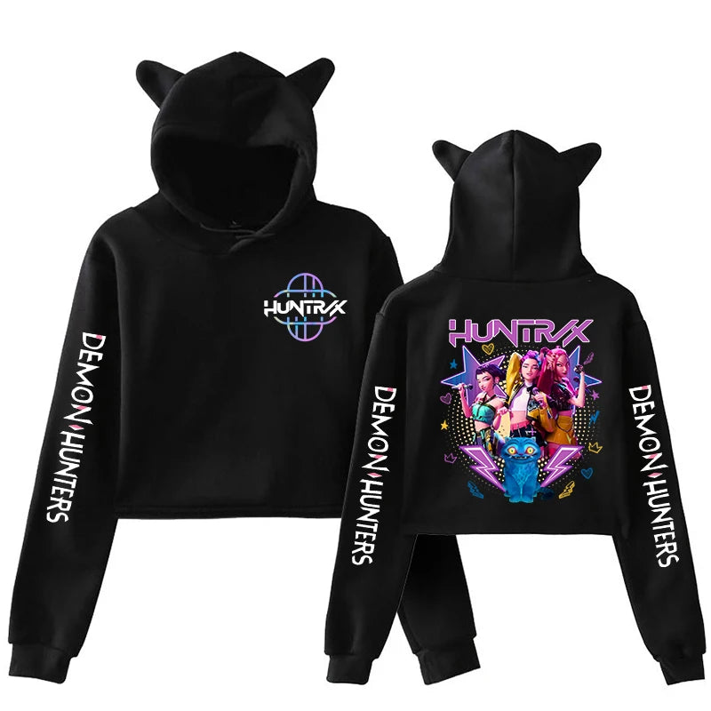 Women Cat Ears Crop Jumper Kpop Demon Hunters Hoodie Sweatshirt Huntrix Adult