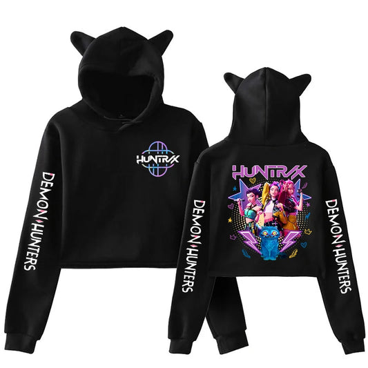 Women Cat Ears Crop Jumper Kpop Demon Hunters Hoodie Sweatshirt Huntrix Adult