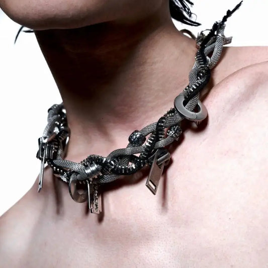 Punk zip chain, necklace, handbag chain, three in one fashion accessory