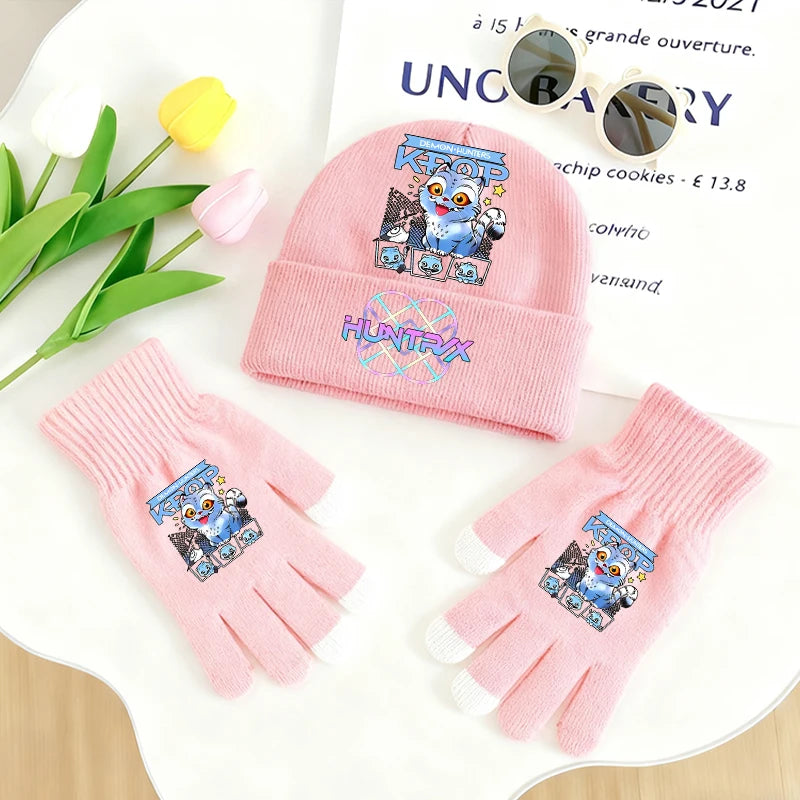 KPop Demon Hunters Knitted Hats Gloves 2pcs Set Huntrix Clothes Gifts