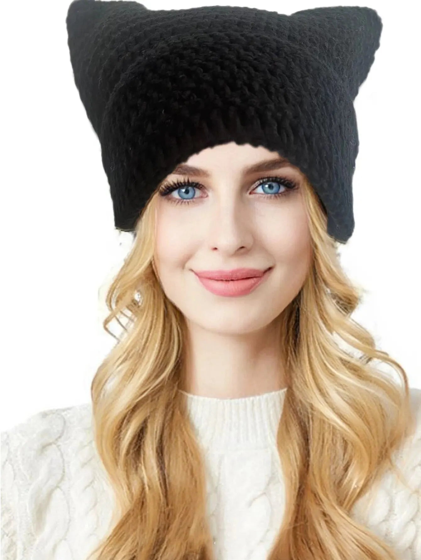 Fashion Crochet Cat Ear Beanie Knitted Emo Y2K Slouch Hat