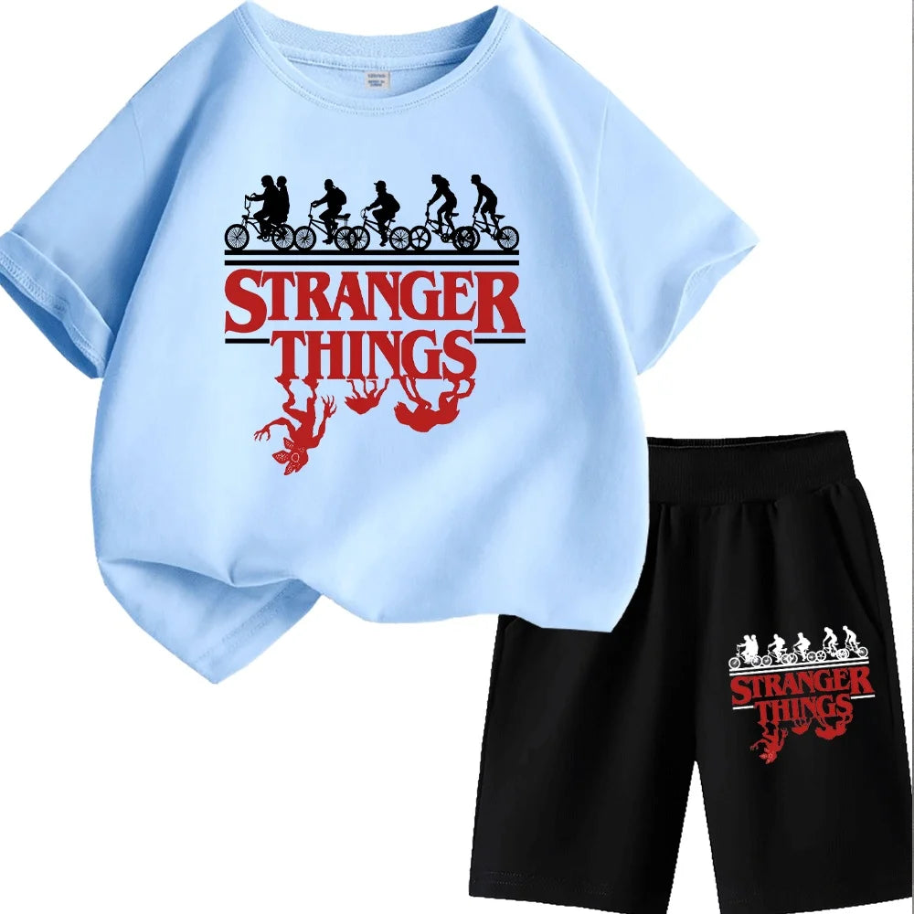 Stranger Things Kids T-Shirt Shorts Set Demogorgon Boys/Girls Summer Clothes TShirt Top