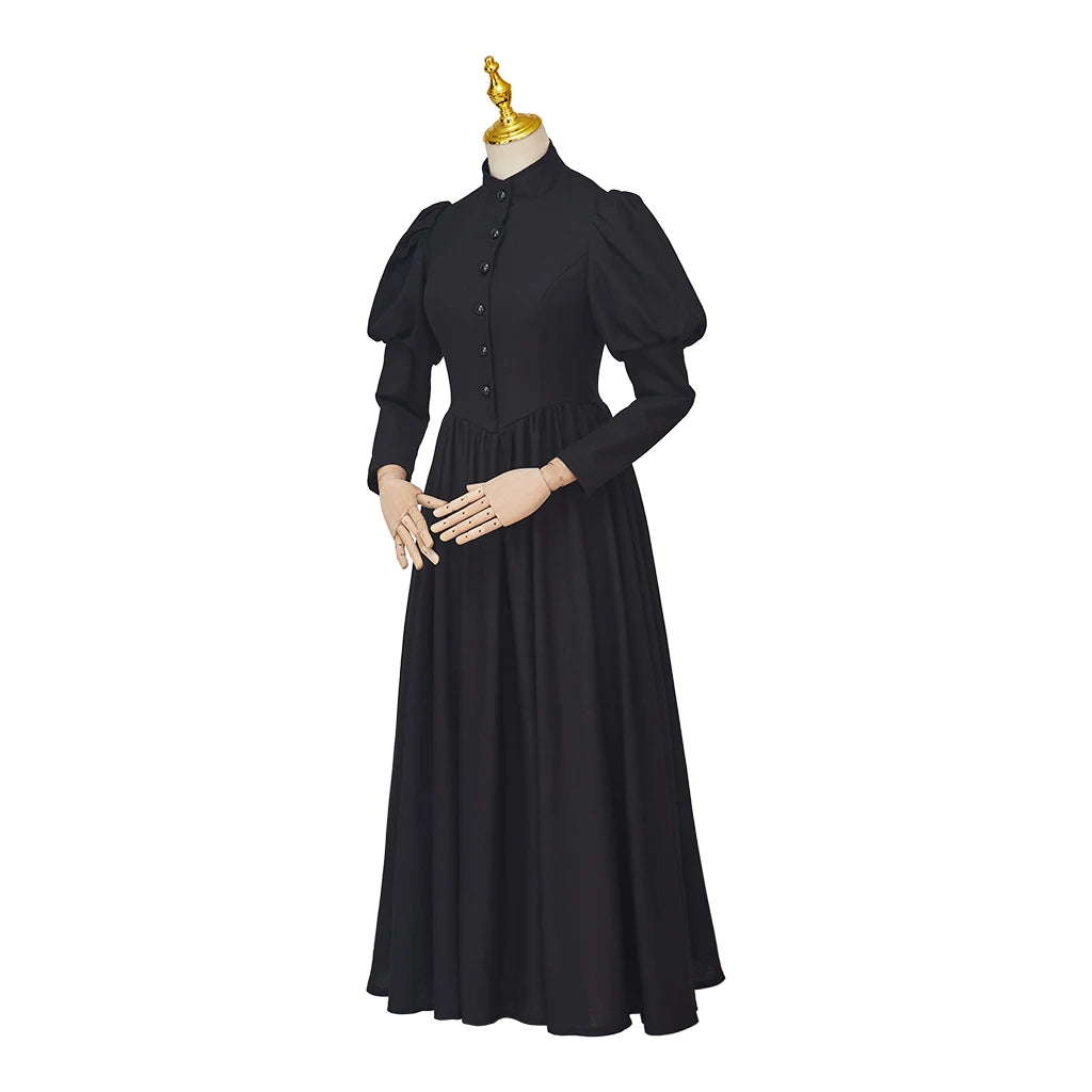 Gothic Victorian Mourning Day Dress Black Bustle Steampunk Ball Gown Wicked Costume Cosplay