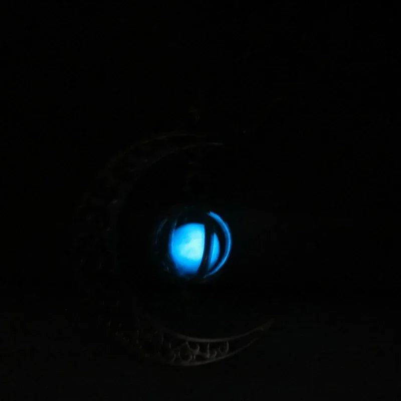 Crescent Moon Pendant Luminous Glow In The Dark Chain Moonstone Necklace