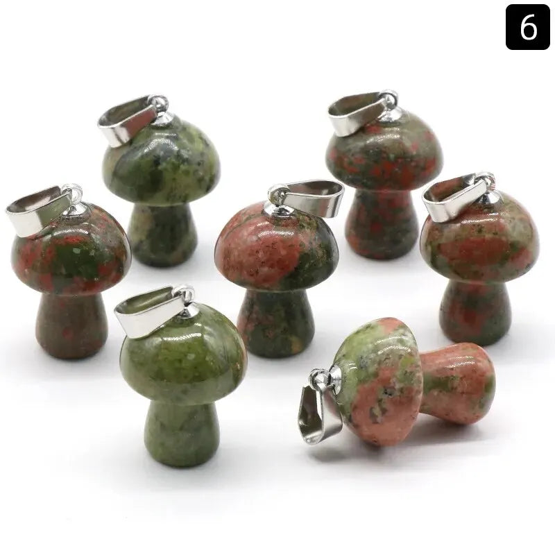 7pcs/Set 15x20mm Natural Stone Mushroom Shape Pendant Agate Quartz Opal Charms for Jewelry Making DIY Necklace Bracelet Earrings