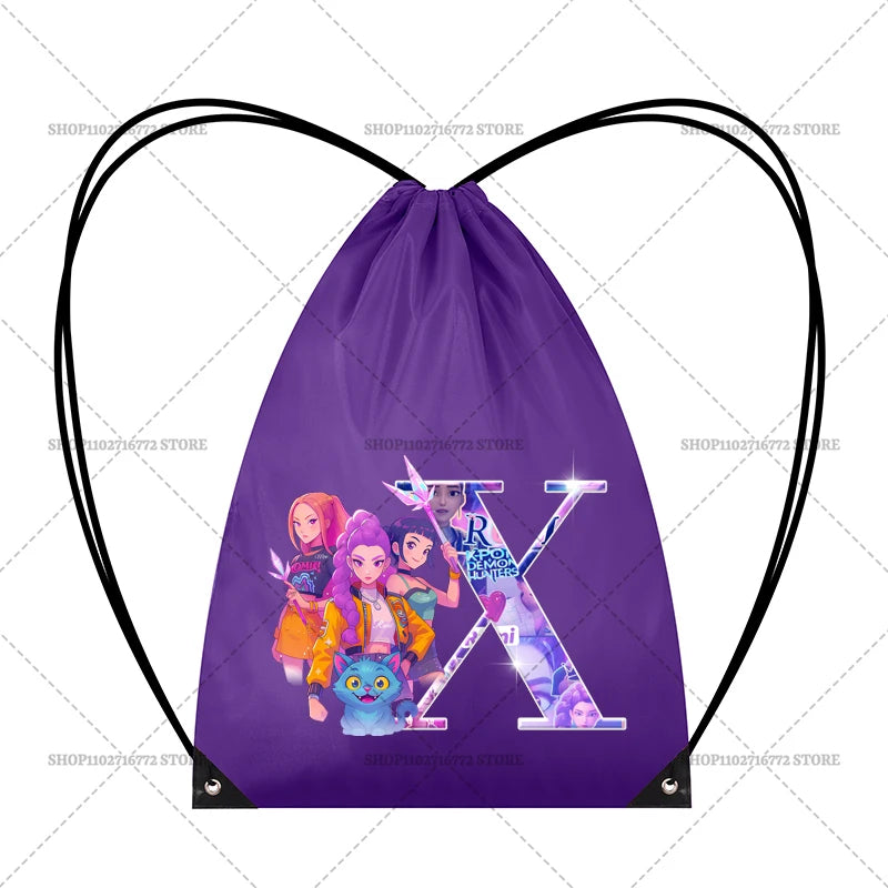 KPop Demon Hunters Merch Personalised Initial Backpack Book Sports PE Kit Swim Bag School Rumi Mira Zoey Huntrix Gift
