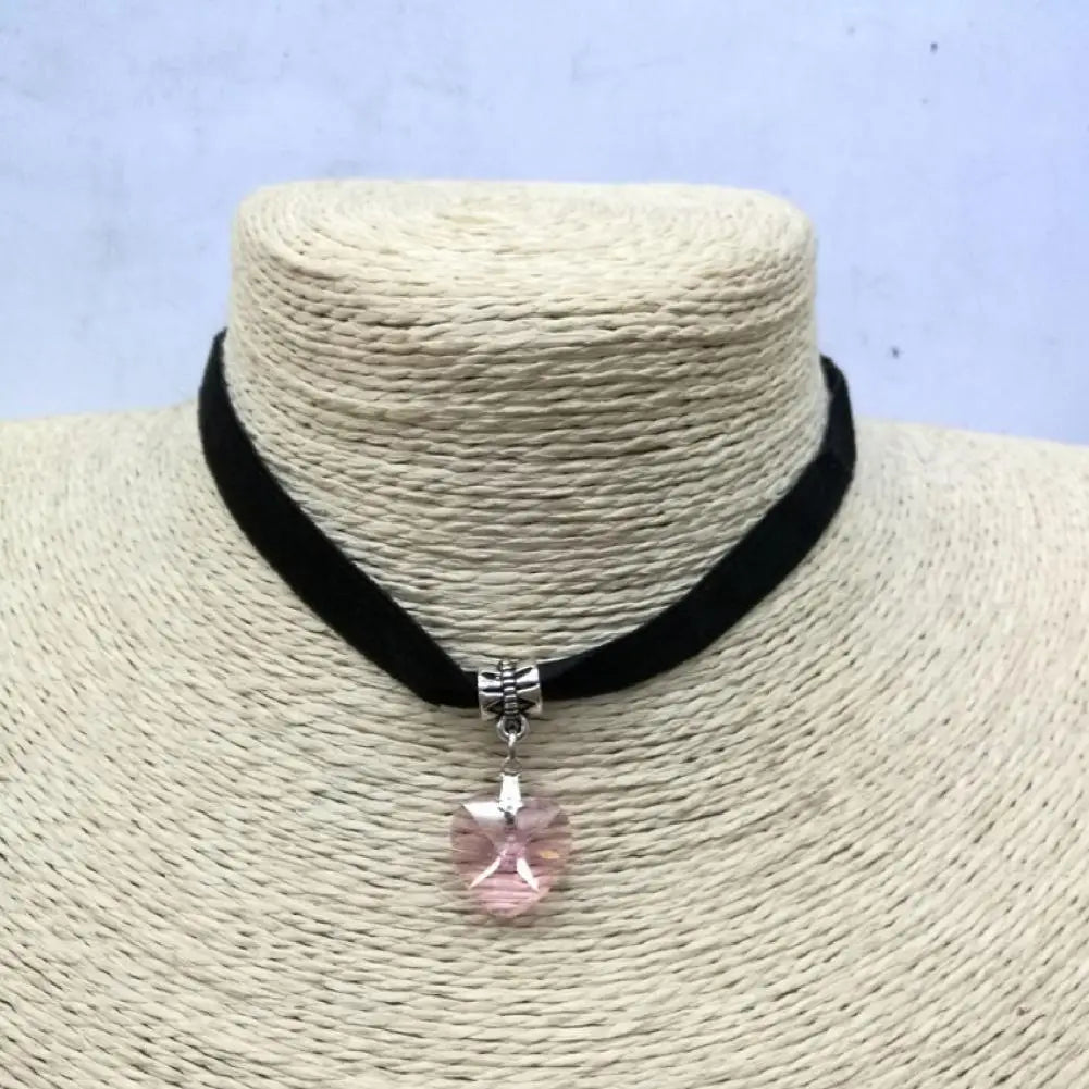 Velvet Heart Pendant Choker Necklace Adjustable Vintage Gothic Style