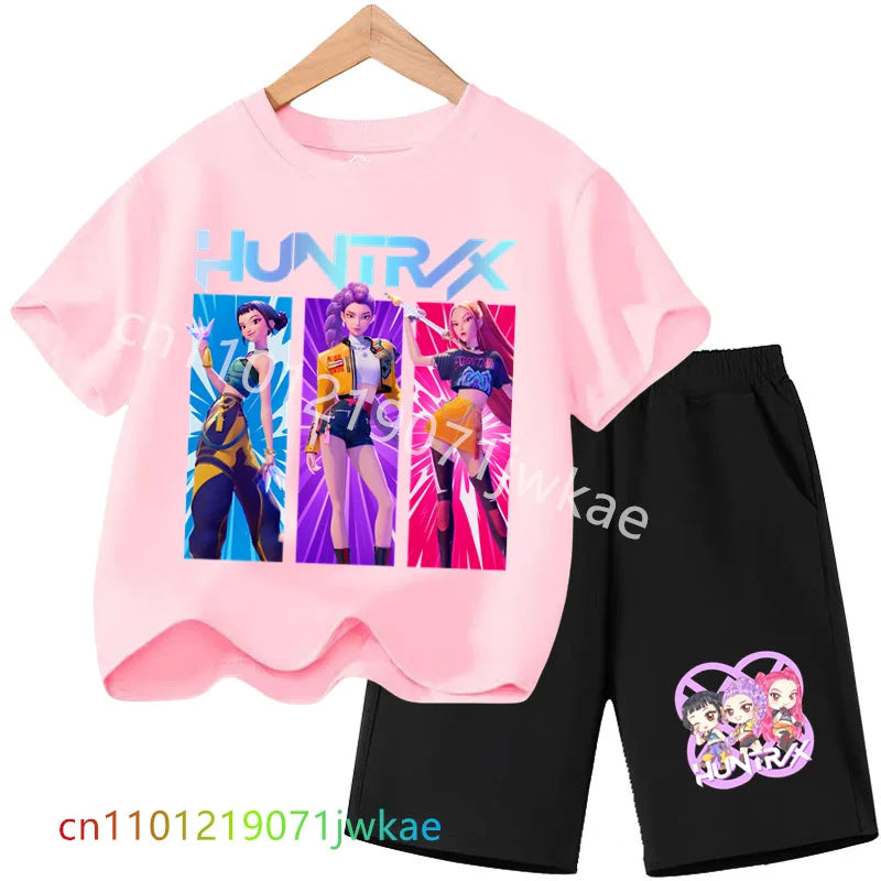 Huntrix T-shirt Set Kpop Demon Hunters Summer Clothes Shorts Rumi