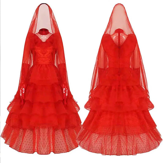 Red Bride Fancy Dress Lydia Deetz Beetlejuice Wedding Costume