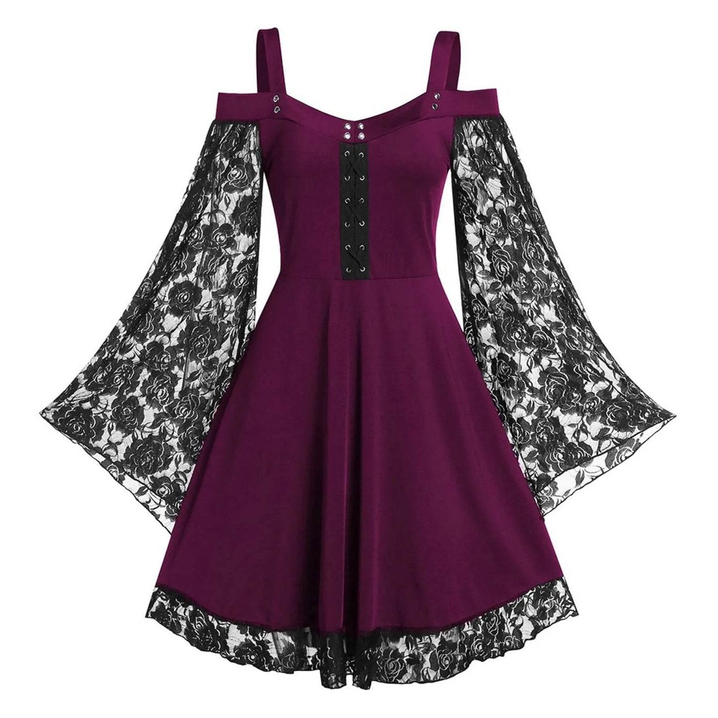 Gothic Lace Sleeve Flared Skater Dress