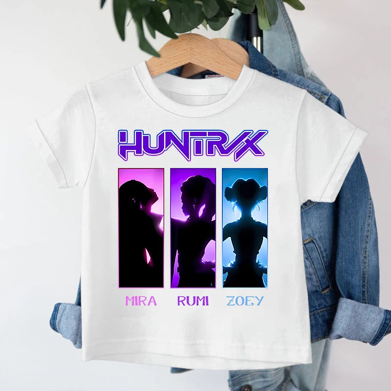 KPop Demon Hunters Saja Boys T-shirt Huntrix Tshirt Kids Summer Clothing Rumi