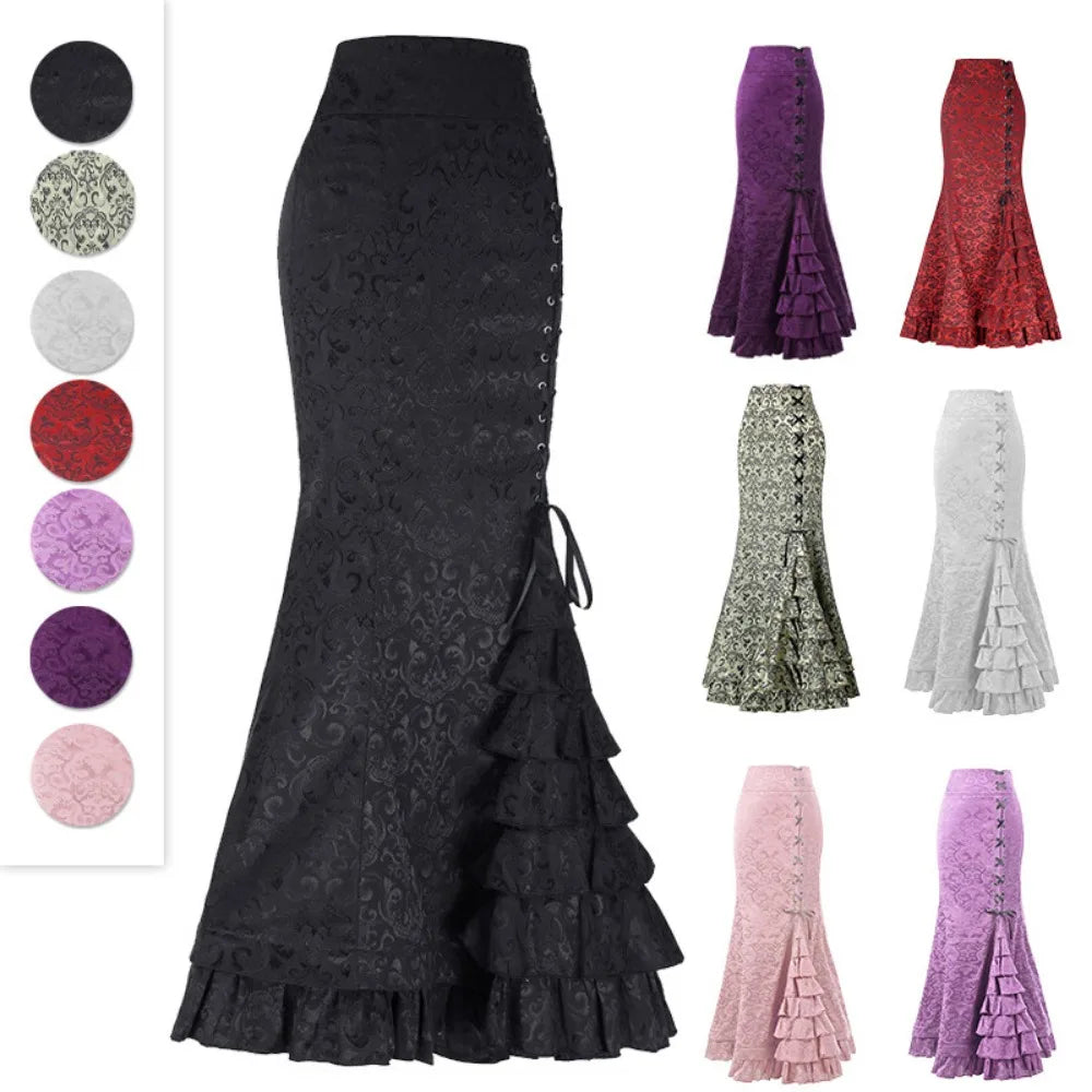Victorian Gothic Steampunk Long Fish Tail Skirt
