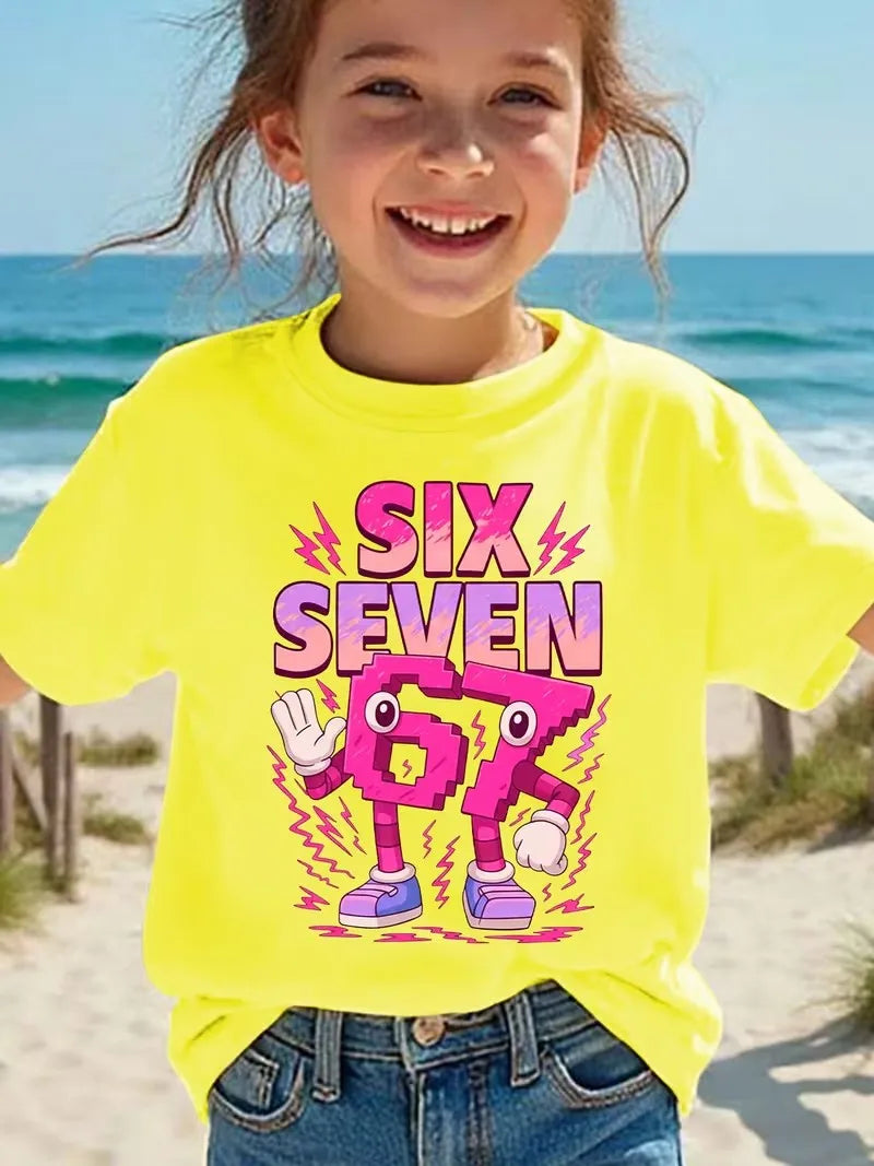 67 Six Seven Italian Brainrot Meme Girls' Short Sleeved Children T-shirt Summer Clothes Tshirt Top