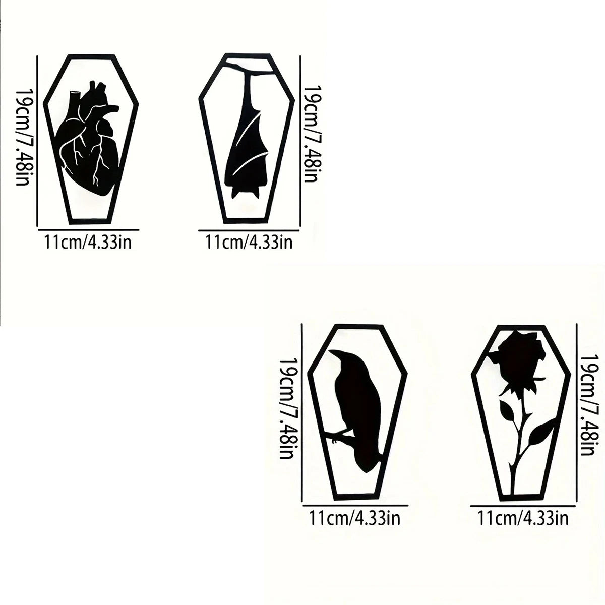 Coffin Shaped Gothic Home Decor Wooden Bat Crow Decoration Wall Hanging Art