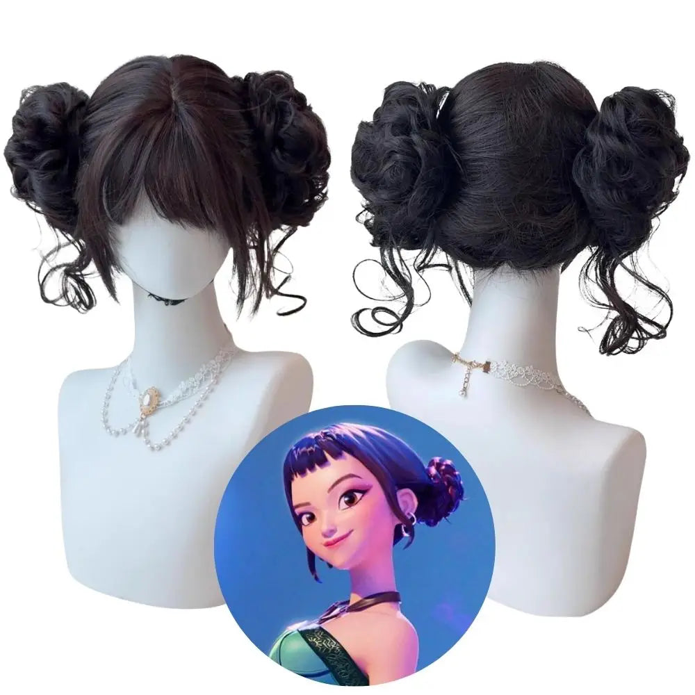 KPop Zoey Demon Hunters Cosplay Wig Huntrix Fancy Dress Costume Short Black Bun Wig