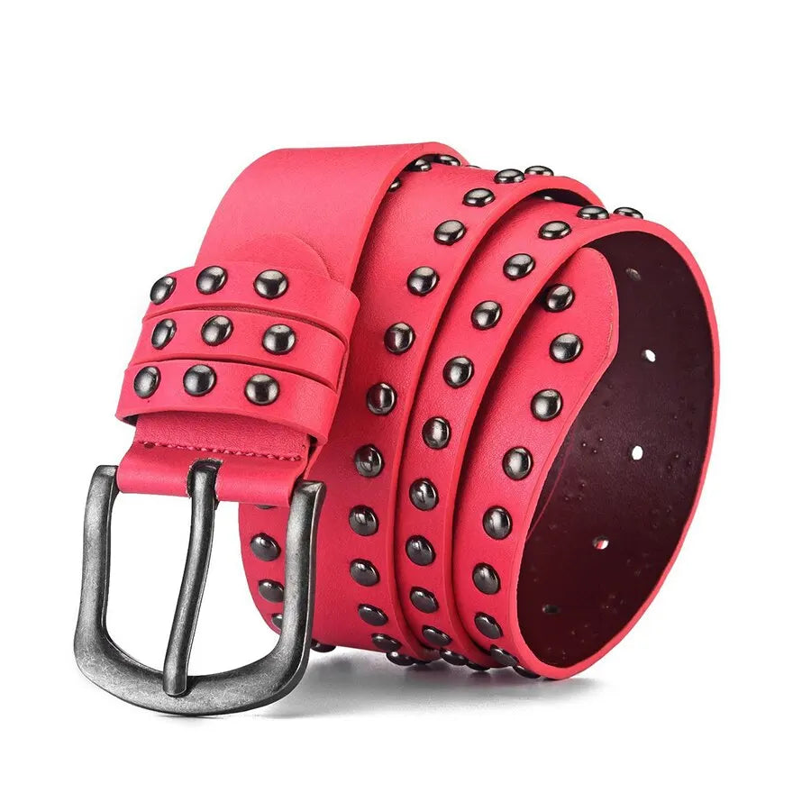 Red Black White Punk Emo Goth Studded Rivet Belt Punk Hip Hop Rock Jeans Belt PU Leather Unisex Men Women