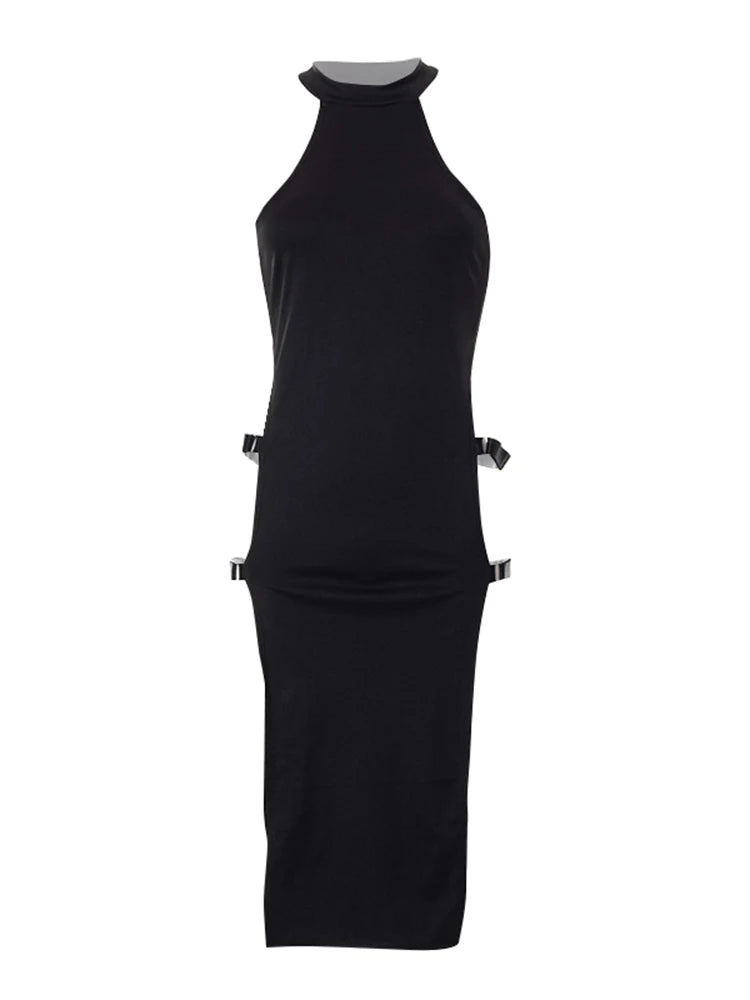 Sexy Gothic Black Side Slit Cyberpunk Rave Dress