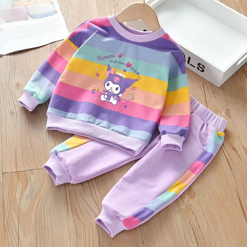 Sanrio Kuromi Cinnamaroll Hello Kitty Hoodie Tracksuits Joggers Girls Clothes Sets Sweater Rainbow