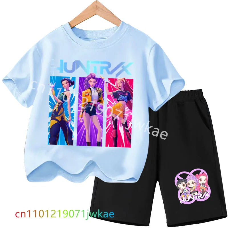 Huntrix T-shirt Set Kpop Demon Hunters Summer Clothes Shorts Rumi