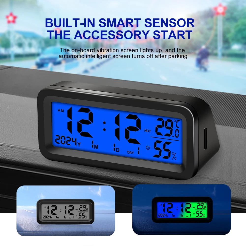 Digital Car Clock Solar/USB Powered Dashboard Garden LCD Backlit