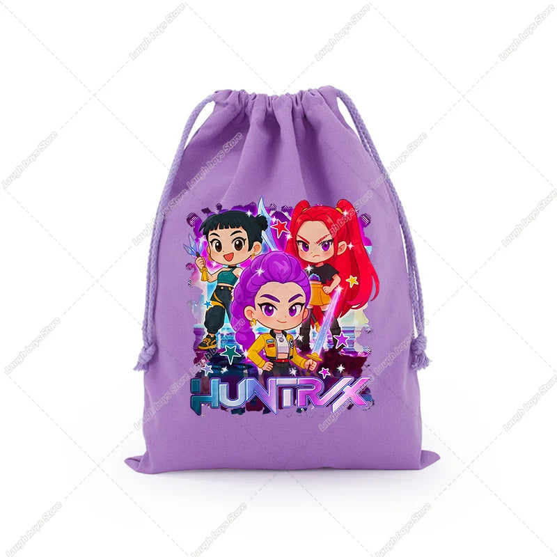 KPop Demon Hunters Merch Drawstring Purse Pouch Swim/PE Kit Swim Book Bag Huntrix Derpy Tiger Gift
