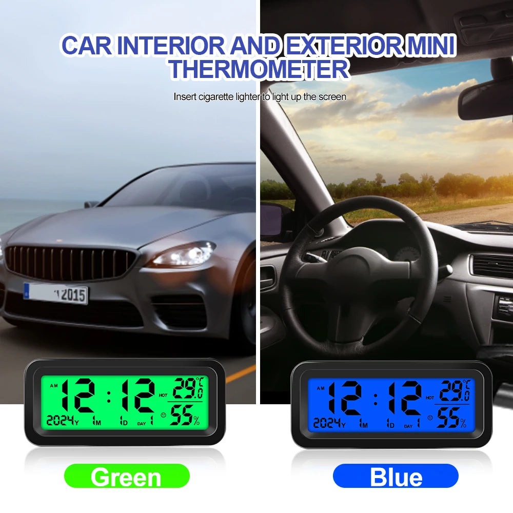 Digital Car Clock Solar/USB Powered Dashboard Garden LCD Backlit