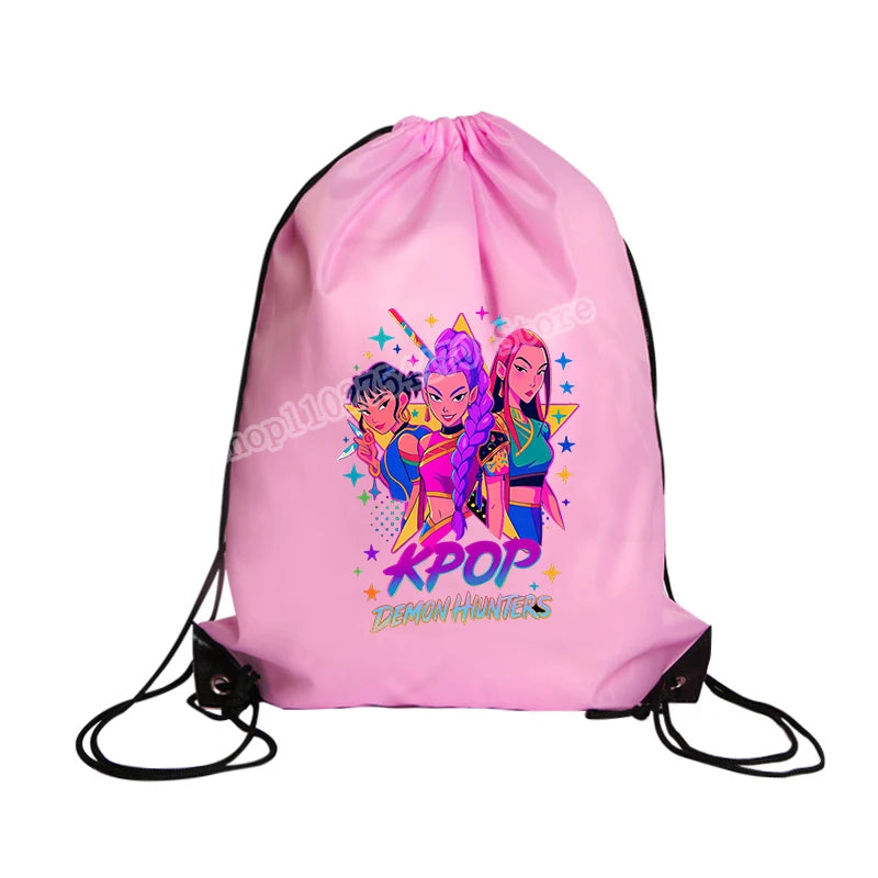 KPop Demon Hunters Merch Drawstring Swim PE Kit Sports Book Shoulder School Bag Waterproof