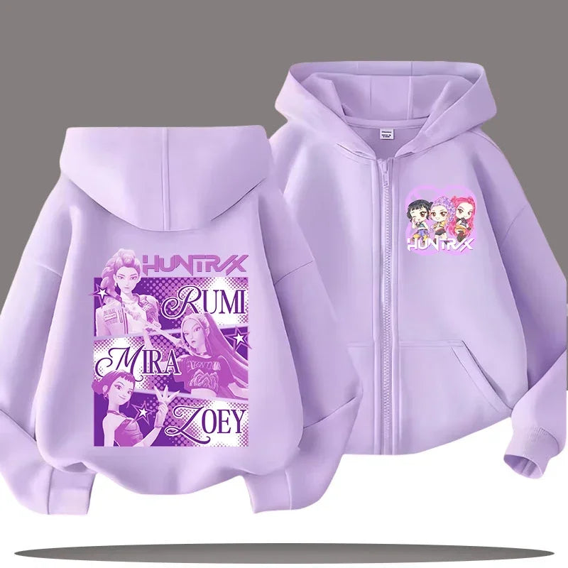 Huntrix Zip Up Sweatshirt Kpop Demon Hunters Hoodie K-Pop Clothes Fleece Jacket