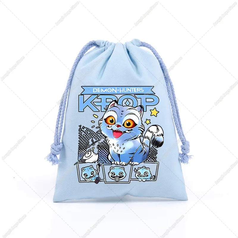 KPop Demon Hunters Merch Drawstring Purse Pouch Swim/PE Kit Swim Book Bag Huntrix Derpy Tiger Gift