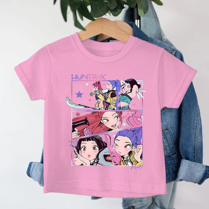 KPop Demon Hunters Saja Boys T-shirt Huntrix Tshirt Kids Summer Clothing Rumi