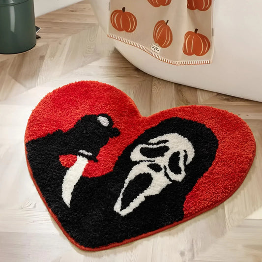 Love Horror Slasher Gothic Scream Bath Door Mat Non Slip Heart Shaped Rug
