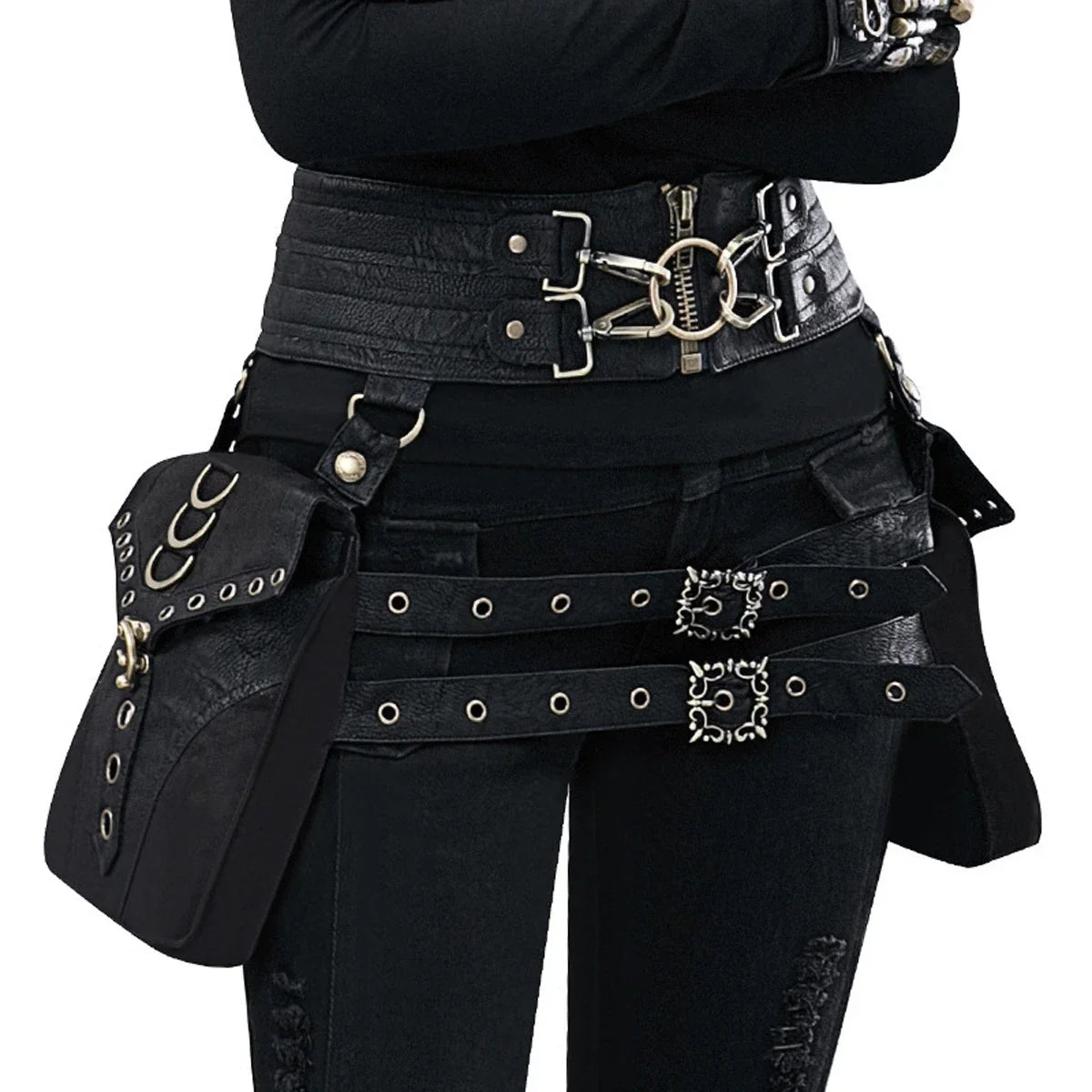 Gothic Black Waist Belt Pouch Hip Bag Fanny Pack