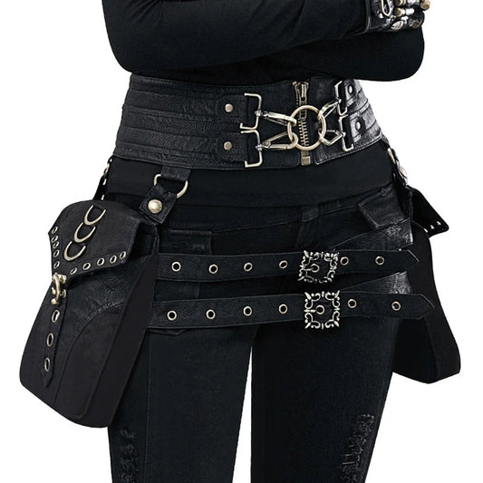Gothic Black Waist Belt Pouch Hip Bag Fanny Pack