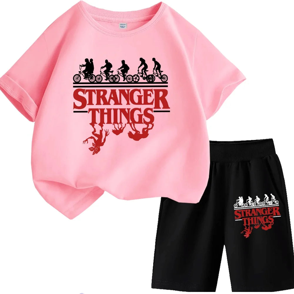 Stranger Things Kids T-Shirt Shorts Set Demogorgon Boys/Girls Summer Clothes TShirt Top