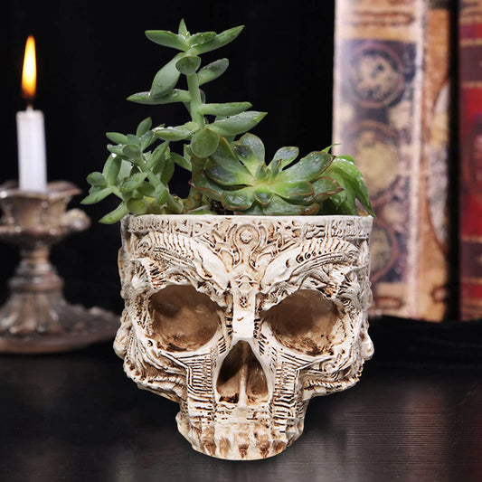 Halloween Skull Flower Pot Gothic Skeleton Planter Home Garden Decor