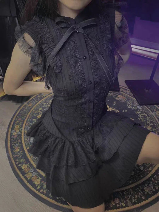 Victorian Gothic Lace Frill Mini Dress