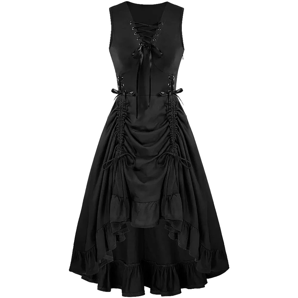 Gothic Frill Lace up Pirate Medieval Renaissance Steampunk Costume Dress