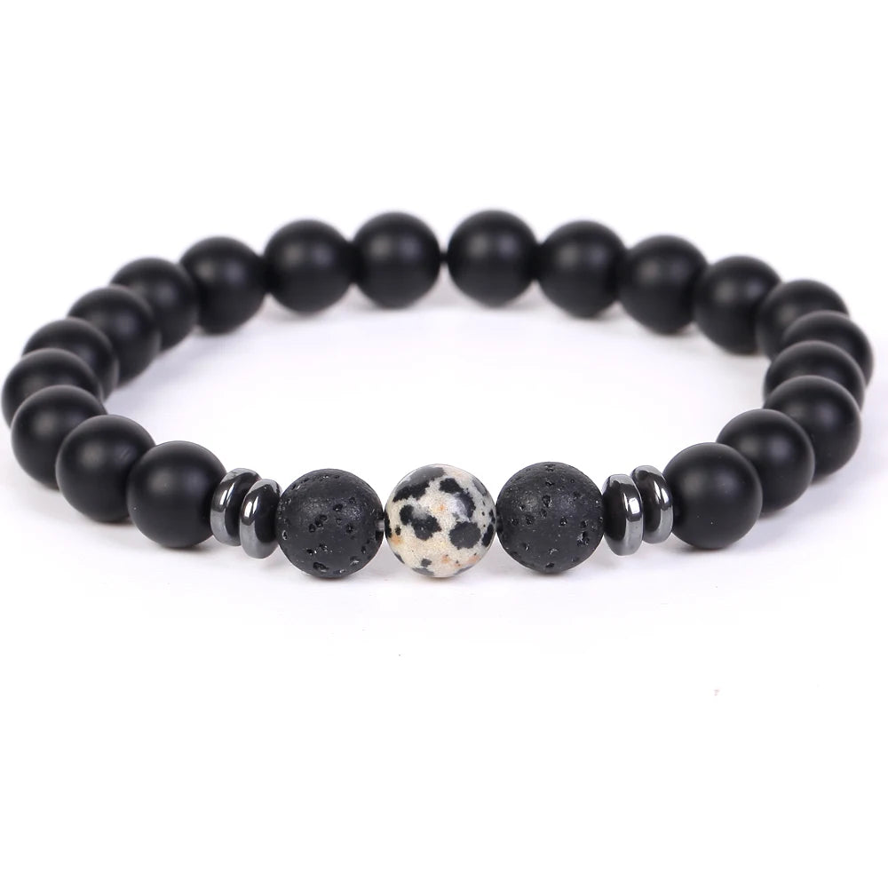 Stone Bracelet Black Agates Hematite Round Beads Jewellery Healing Energy
