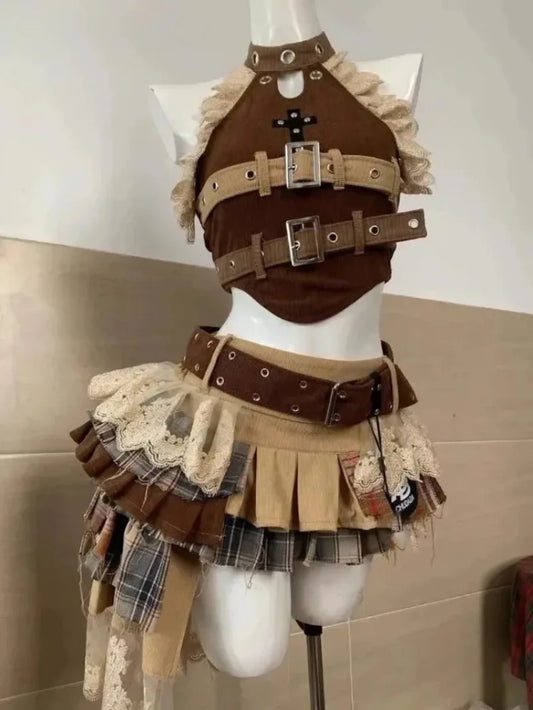 Clubwear Crop Top Corset Vest Mini Skirt Punk Steampunk Costume