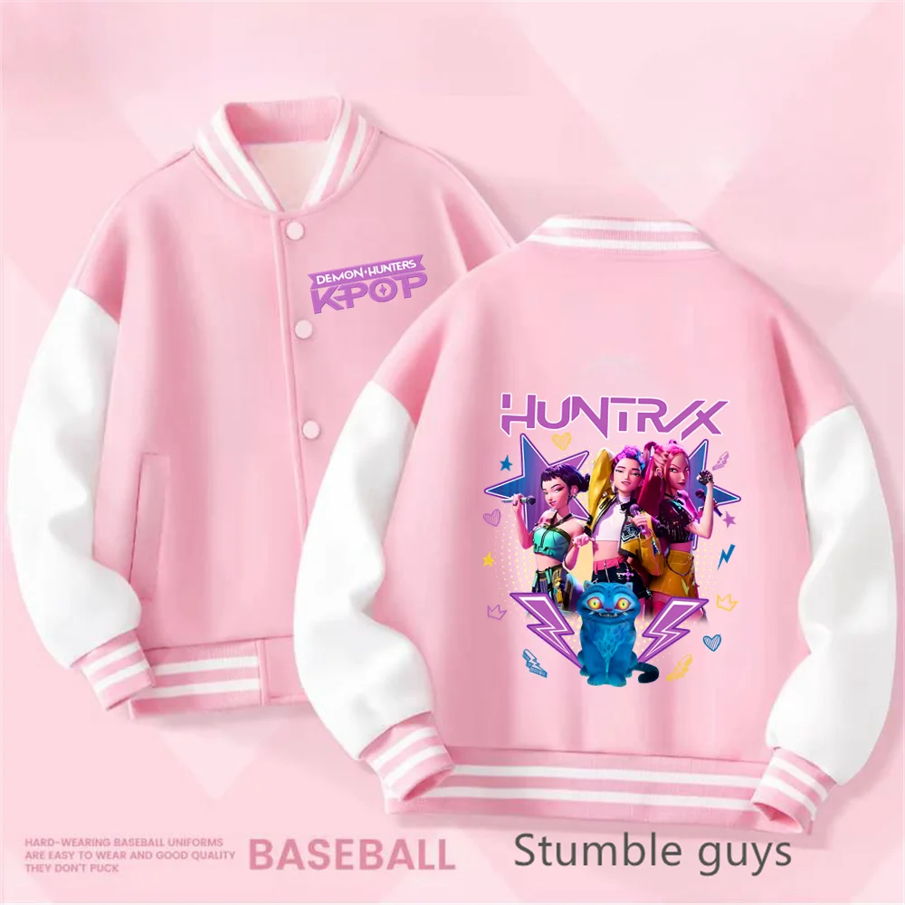 Kpop Demon Hunters Baseball Varsity Jacket Kids Rumi Mira Zoey Huntrix Derpy Tiger Coat Merch Gifts