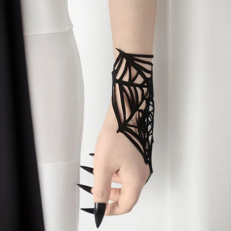 Gothic Bracelet Black Spike Dark Spider Web Hand Accessory Halloween Costume
