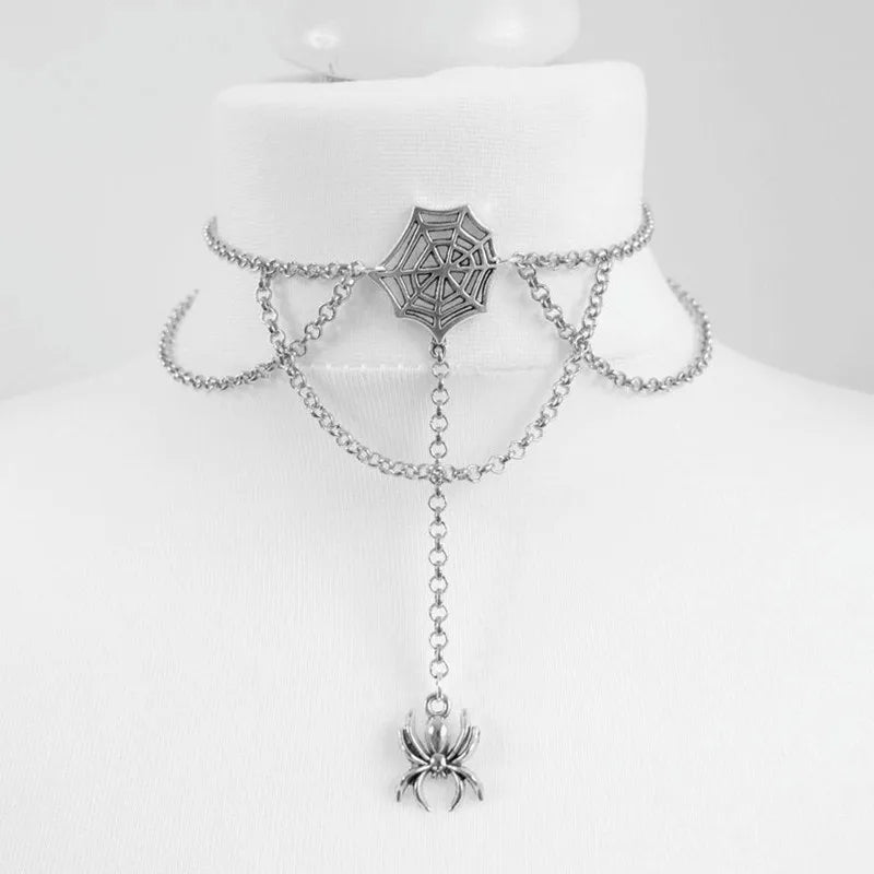 Gothic Chain Crescent Moon and Stars Choker Witch Necklace Silver Pendant Pagan
