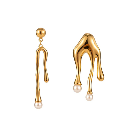 Creative Pearl Stainless Steel Earrings 18K Gold Plated Contemporary Drop