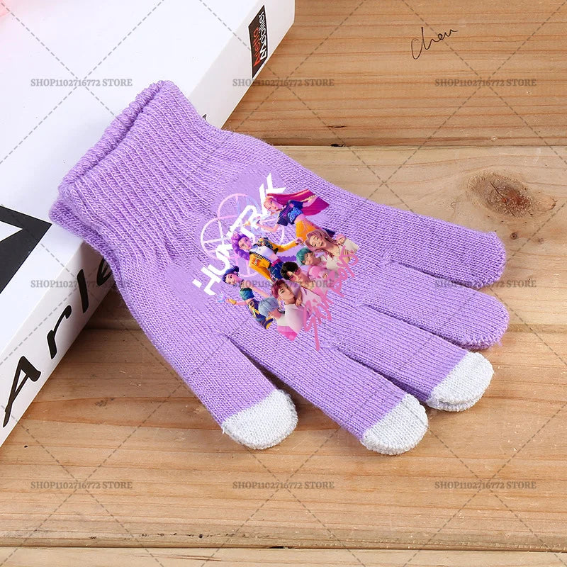 KPop Demon Hunters Children Five Finger Gloves Cute Touchable Screen Personalised Huntrix Merch Gift