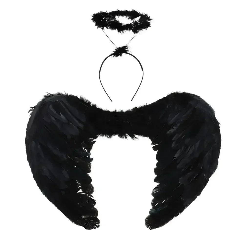 Angel Fairy Feather Wings Halo Halloween Fancy Dress Costume Accessories Good Bad Devil