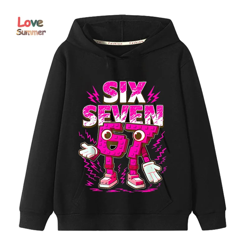67 Six Seven Italian Brainrot Hoodie Funny Meme Pullover Girls Boys Fleece Sweatshirt