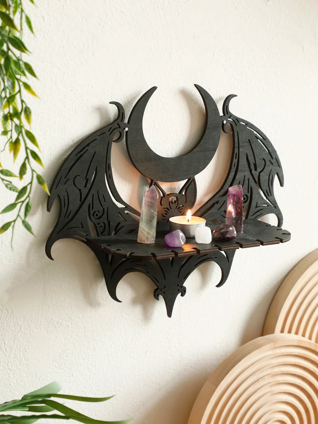 Black Halloween Wooden Wall Shelf Gothic Bat Moon