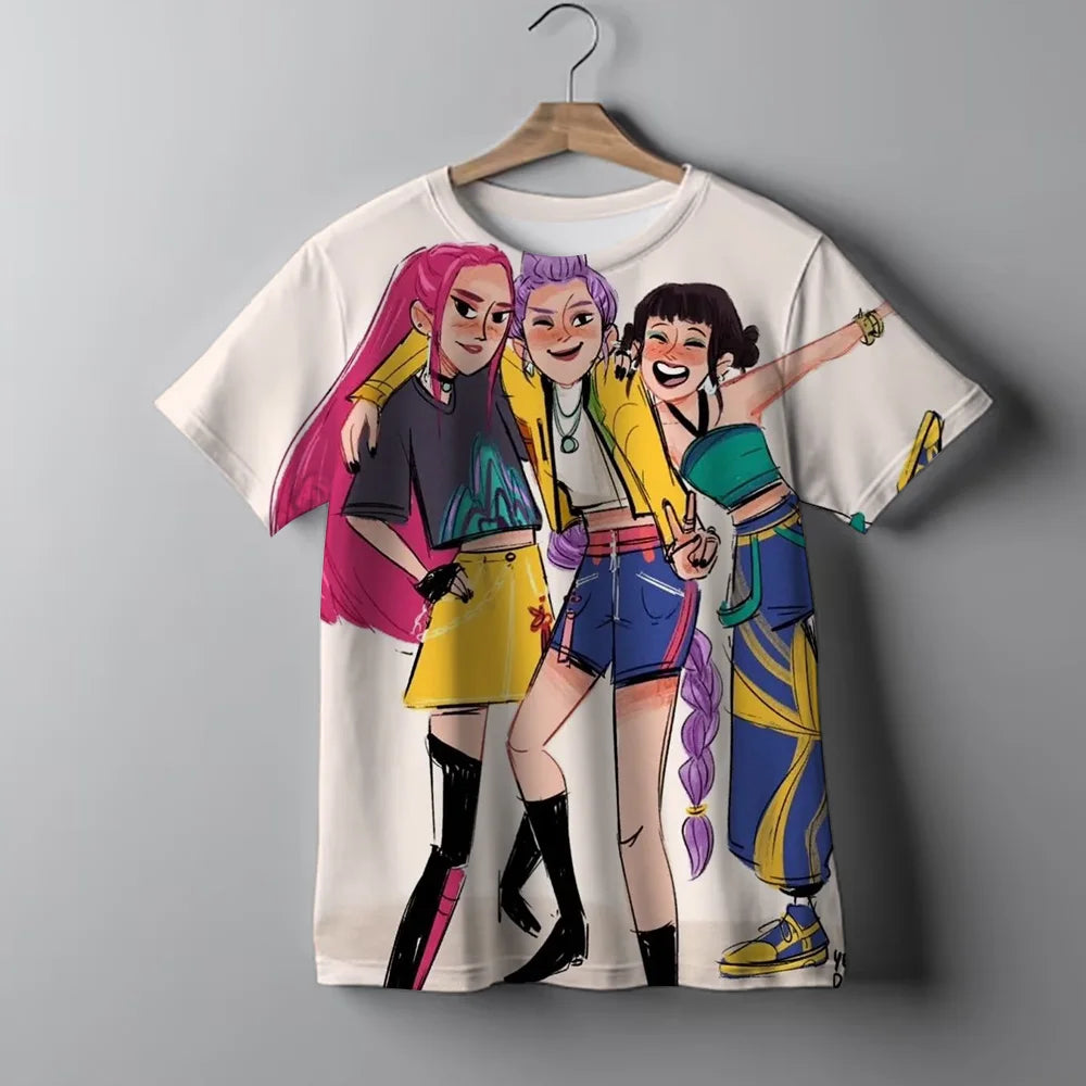 KPop Demon Hunters Kids T-Shirt Casual Girls Top Tees Huntrix Rumi Merch Gifts