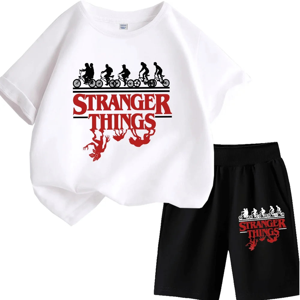 Stranger Things Kids T-Shirt Shorts Set Demogorgon Boys/Girls Summer Clothes TShirt Top